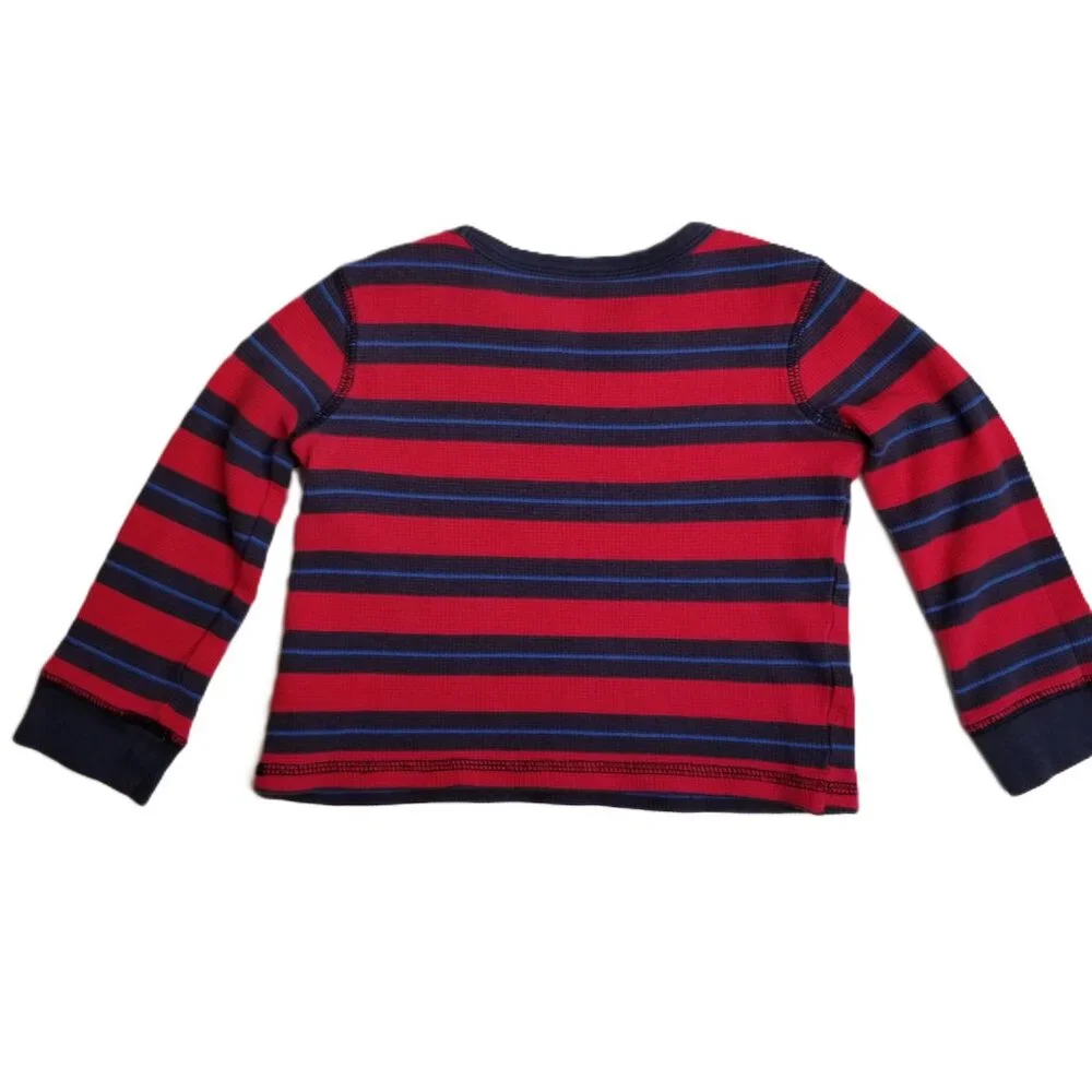 OshKosh Thermal Waffle Knit Long Sleeve Tee Size 3T Red Navy Stripes Preppy